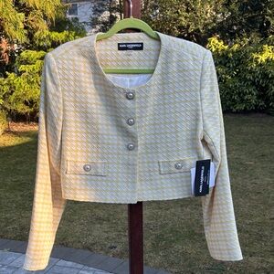 Karl Lagerfeld Pale Yellow Cropped Bouclé Blazer